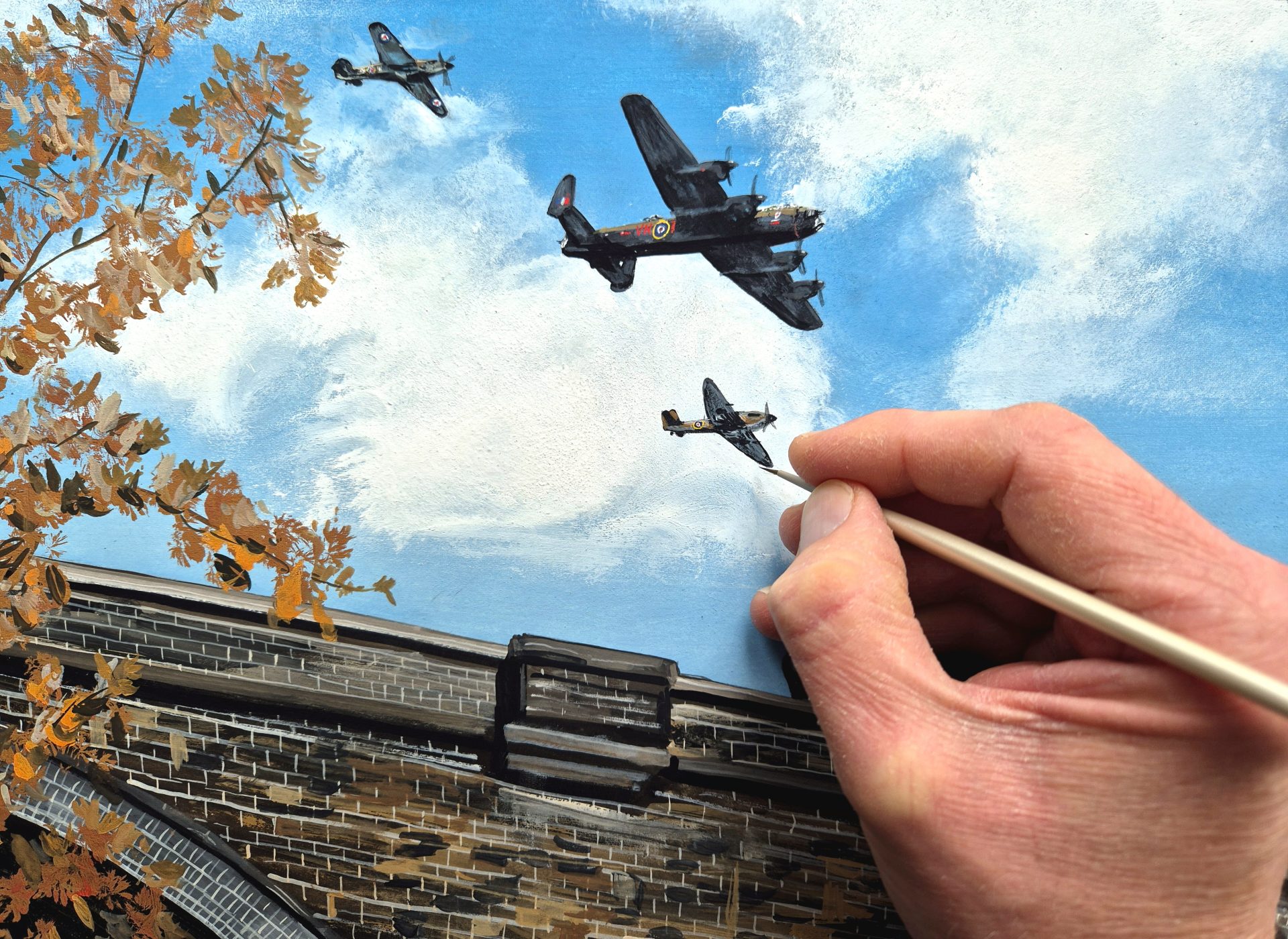 These vintage aircraft gracefully pay tribute to Flying Scotsman. The unmistakable Hawker Hurricane, Avro Lancaster and Supermarine Spitfire; all part of the Battle of Britain Memorial Flight.